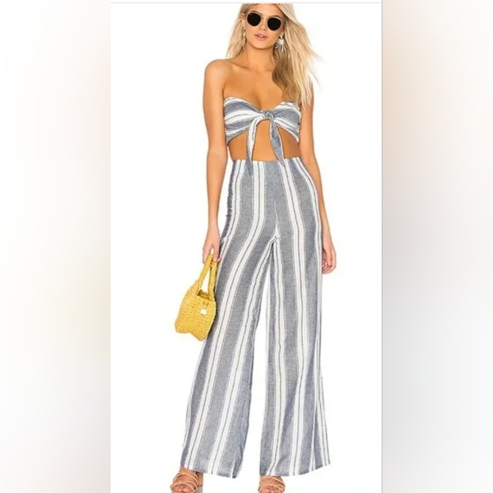 Beach Riot Striped Wide Leg Pants - Gray and White